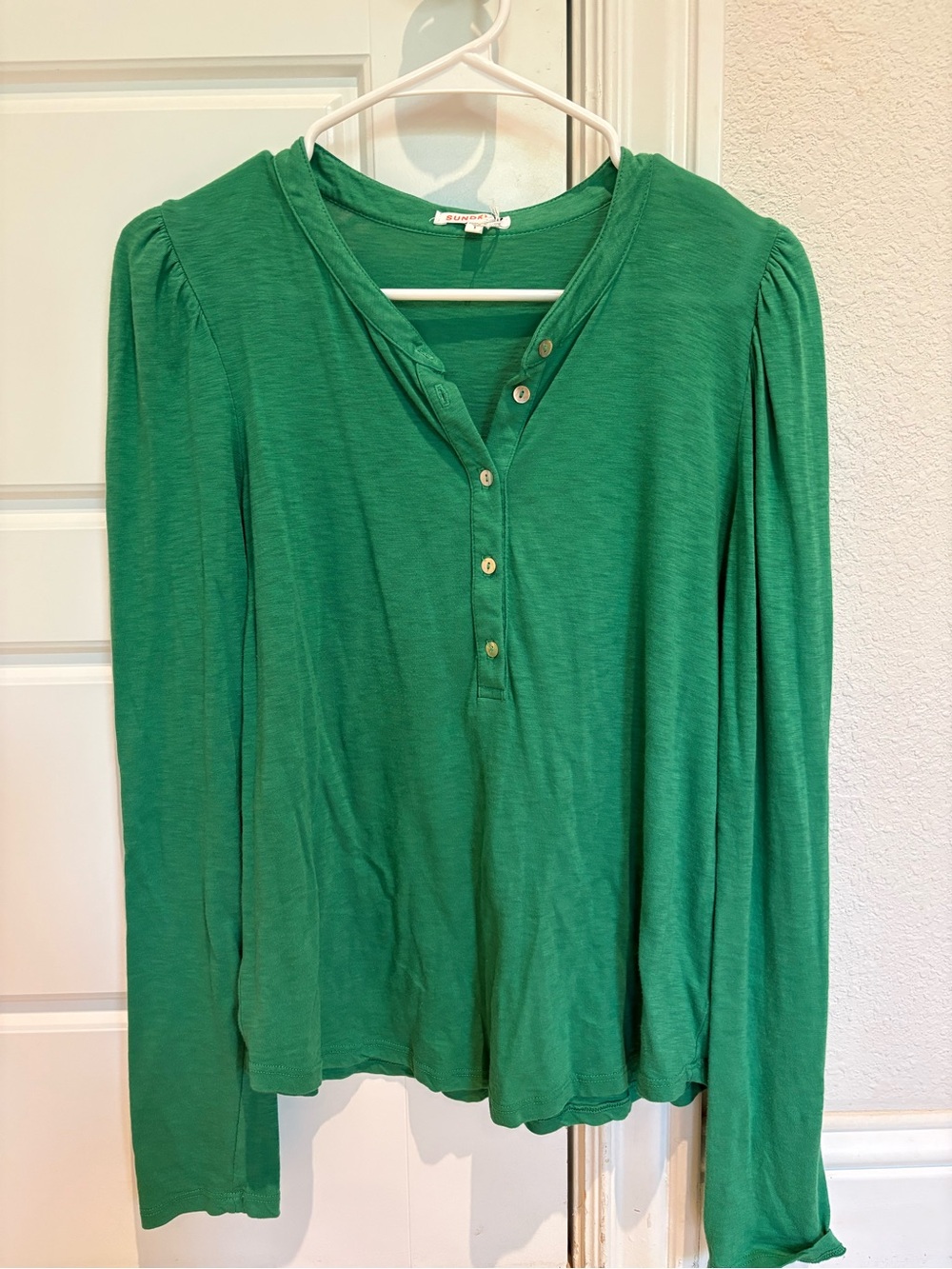 Sundry Emerald Green Long Sleeve Henley Top
